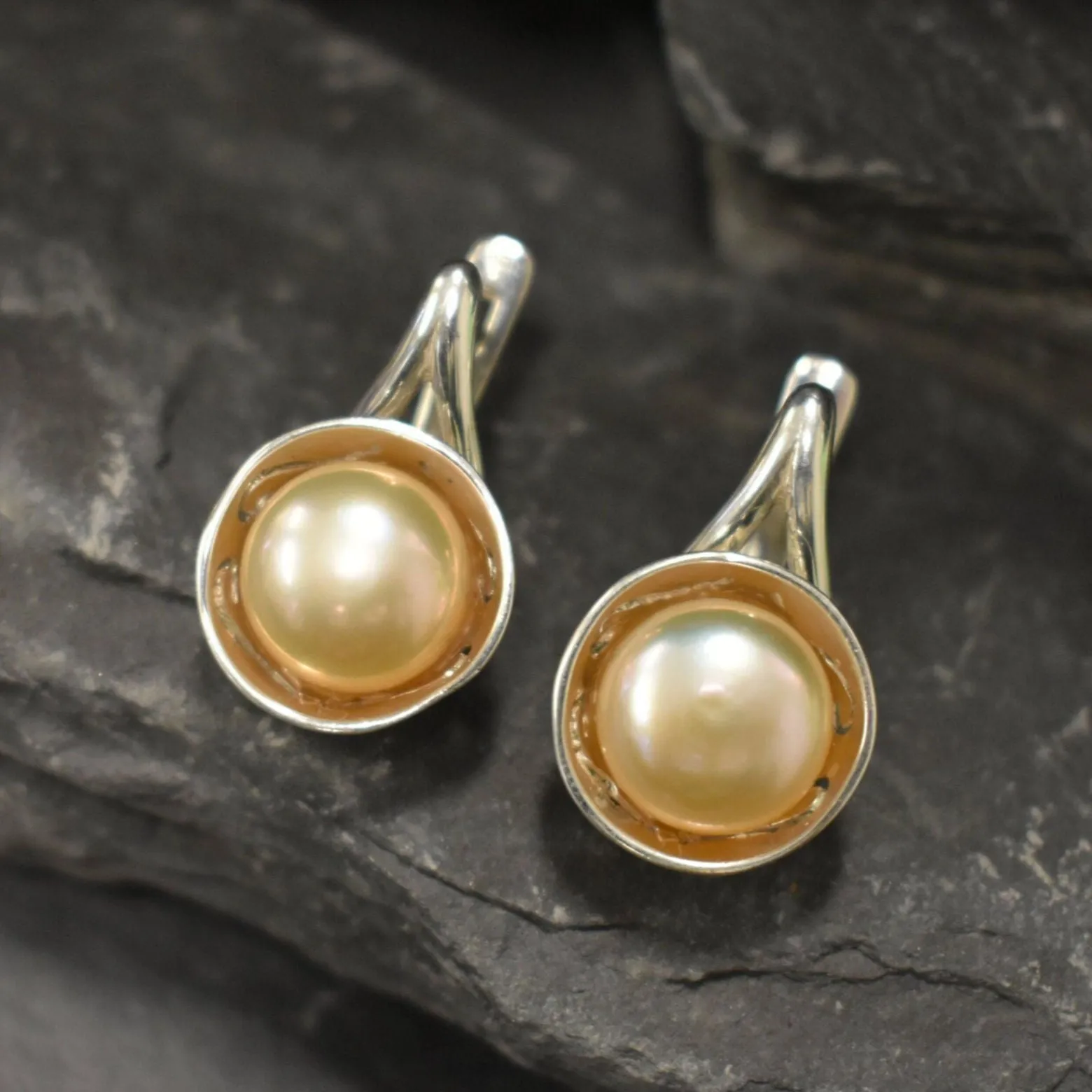 Peach Pearl Earrings - Genuine Pearl Earrings - Drop Bridal Earrings