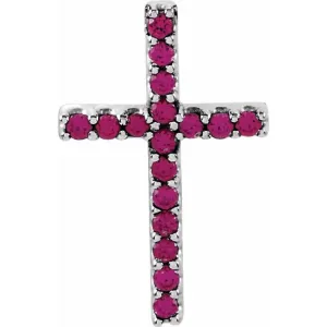 Platinum Natural Ruby Petite Cross Pendant