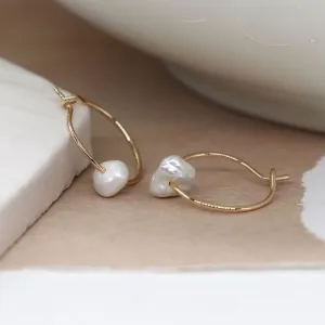 POM Golden Wire Hoop and Seed Pearl Earrings