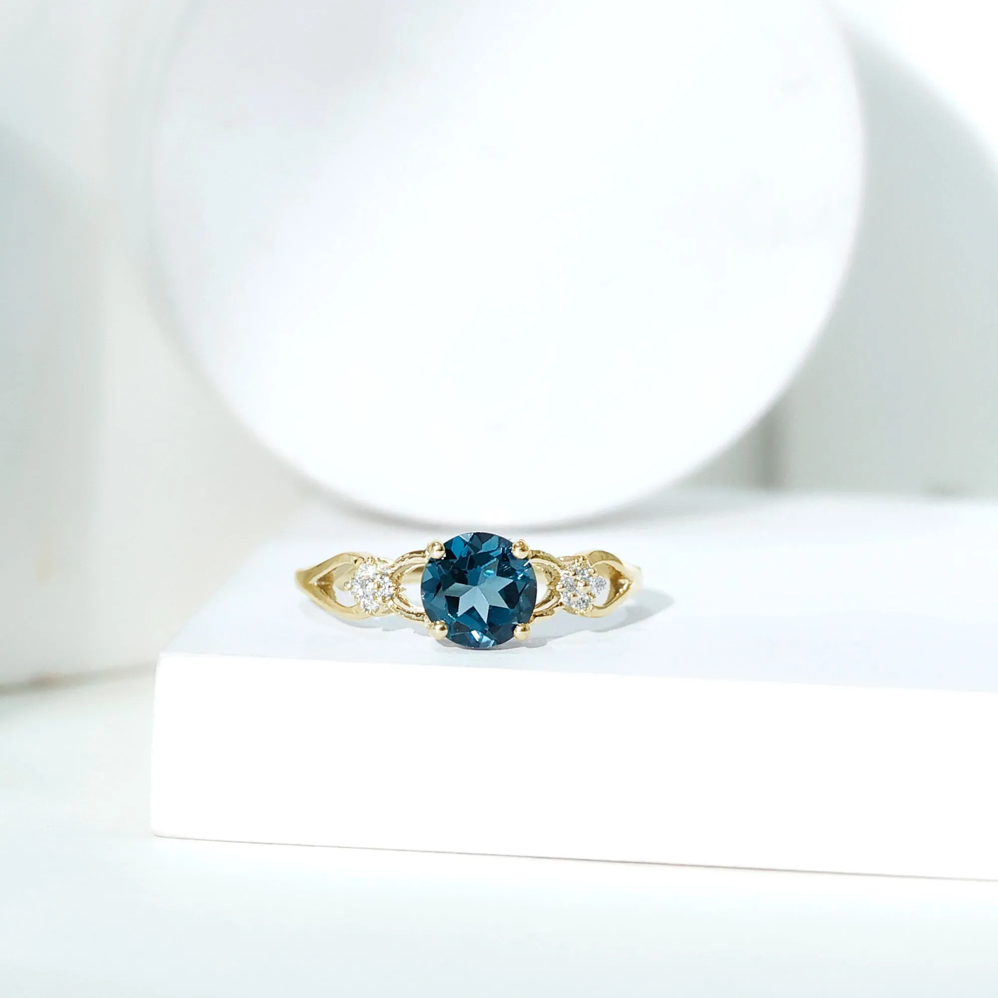 Pure London Blue Topaz Floral and Diamond Solitaire Crossover Ring