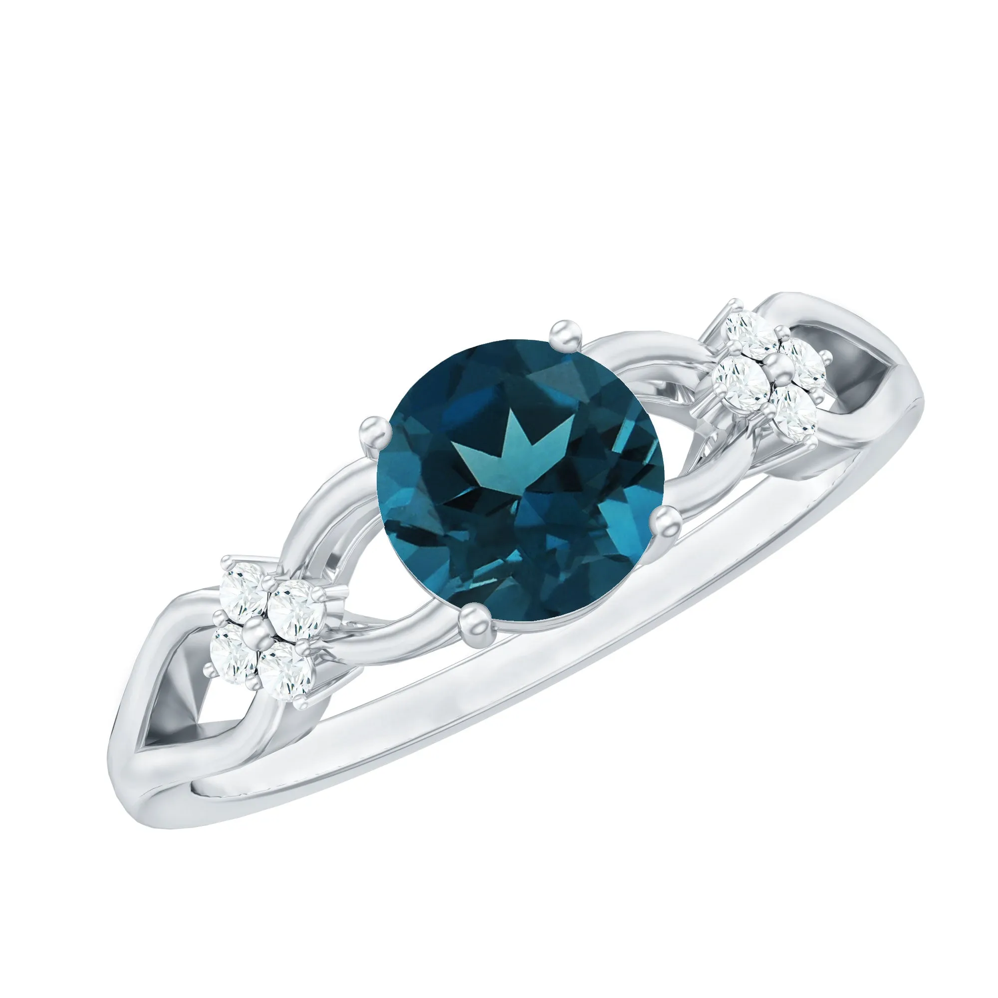 Pure London Blue Topaz Floral and Diamond Solitaire Crossover Ring