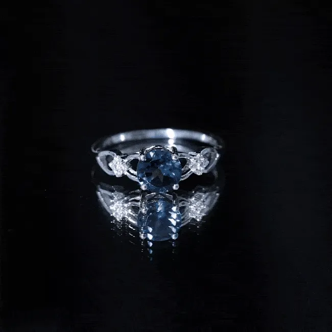 Pure London Blue Topaz Floral and Diamond Solitaire Crossover Ring