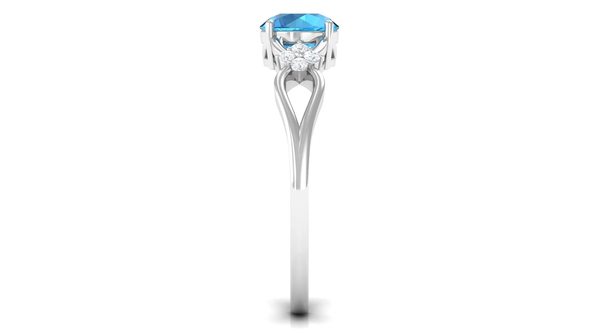 Pure Swiss Blue Topaz and Diamond Floral Solitaire Crossover Ring