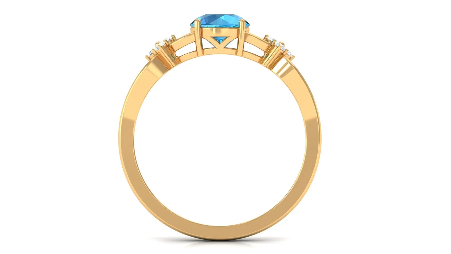 Pure Swiss Blue Topaz and Diamond Floral Solitaire Crossover Ring