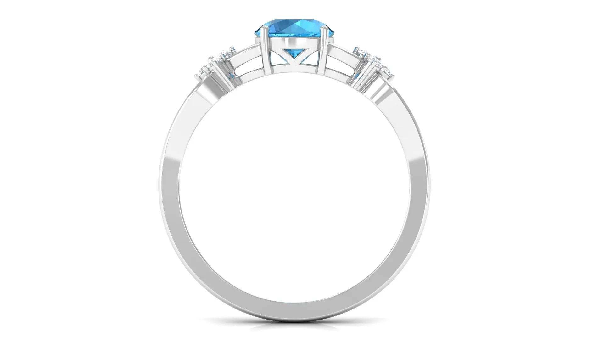 Pure Swiss Blue Topaz and Diamond Floral Solitaire Crossover Ring