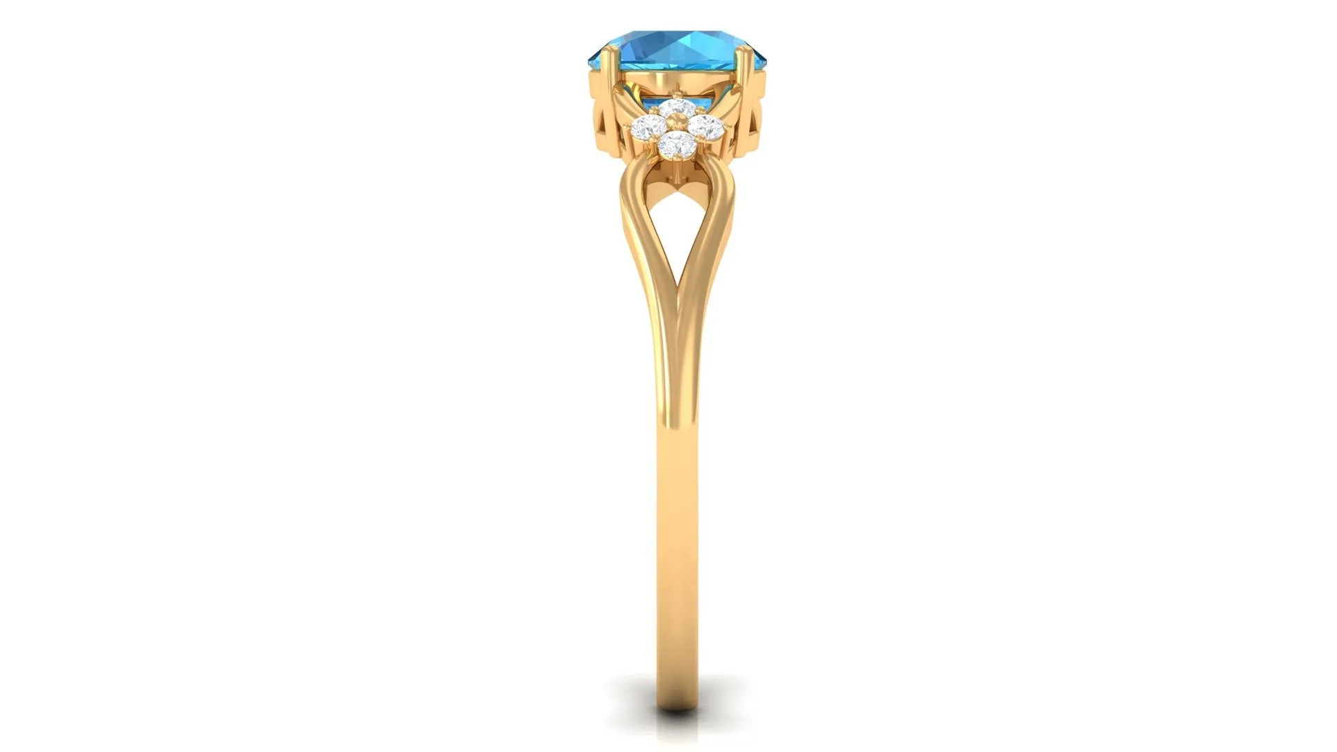 Pure Swiss Blue Topaz and Diamond Floral Solitaire Crossover Ring