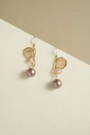 Purple Fairy Series Butterfly Kiss Pearl Dangle Earrings