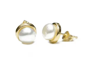 "Frosty" Gold-Dipped Freshwater Pearl Stud Earrings 8mm