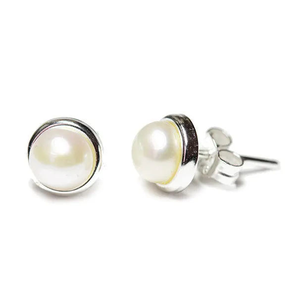 "Frosty" Gold-Dipped Freshwater Pearl Stud Earrings 8mm