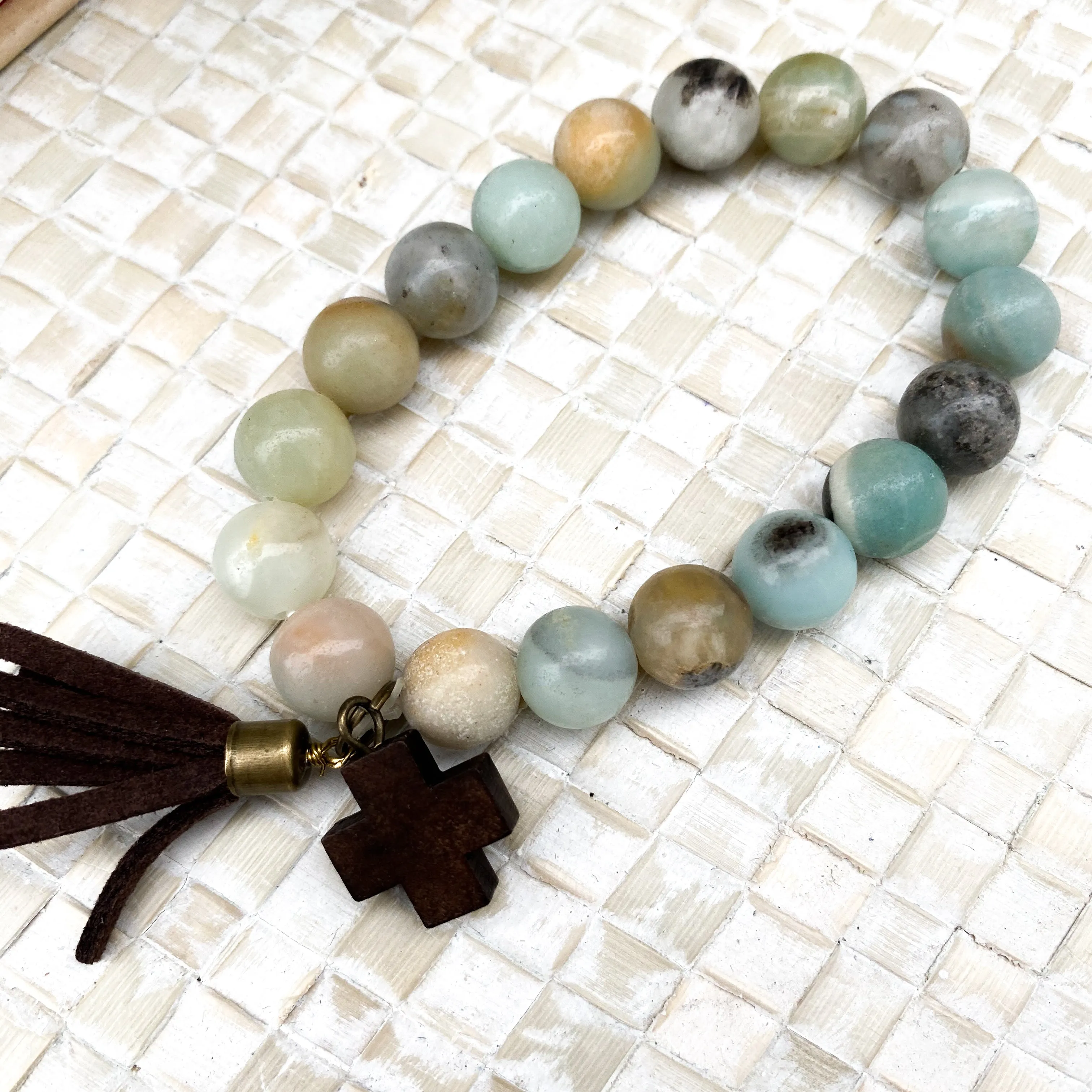 "Hayden" Wooden and Turquoise Cross Bracelet