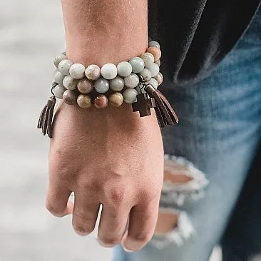 "Hayden" Wooden and Turquoise Cross Bracelet