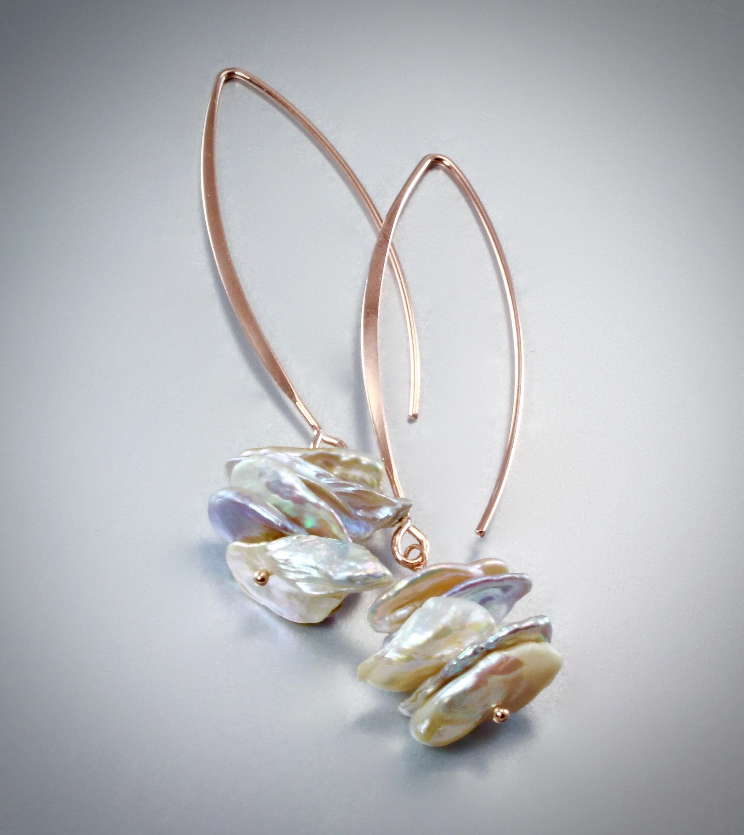 "Kayla" - Keshi Pearl and Rose Gold Bridal Earrings