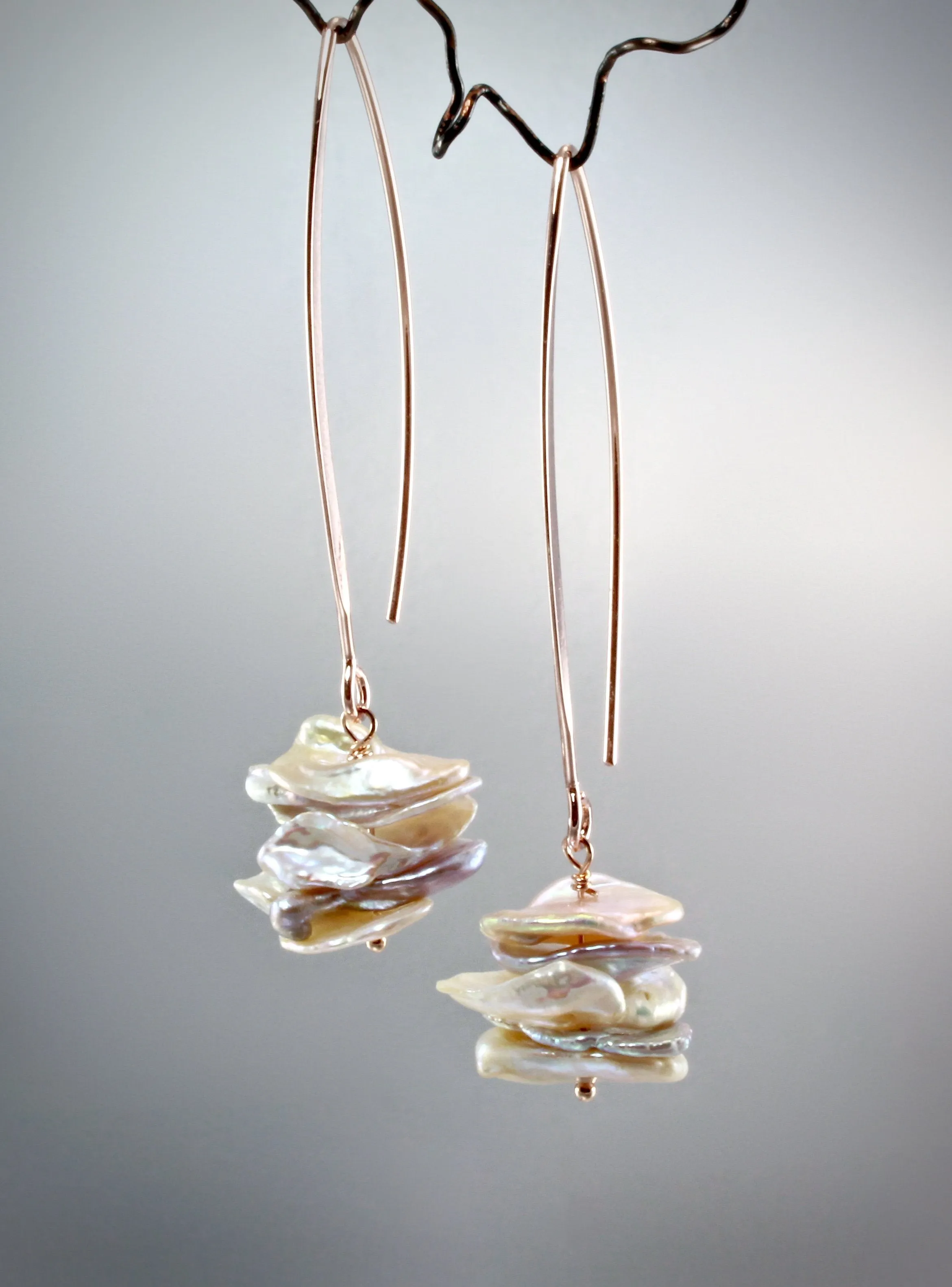 "Kayla" - Keshi Pearl and Rose Gold Bridal Earrings