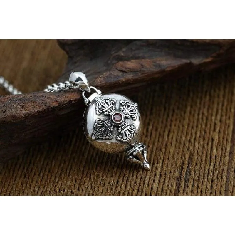 Real Silver 925 Amulet Box Charms Pendant Vajra Cross Set Red Stone Solid 925 Sterling Silver Jewelry Men Women Lucky Accessory (Pendant)