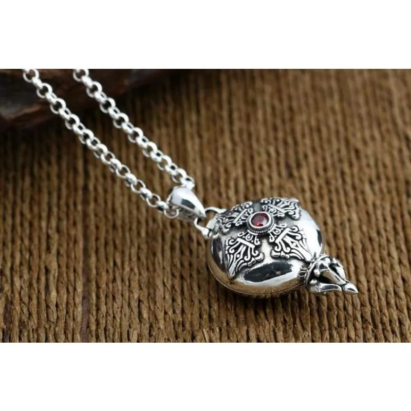 Real Silver 925 Amulet Box Charms Pendant Vajra Cross Set Red Stone Solid 925 Sterling Silver Jewelry Men Women Lucky Accessory (Pendant)