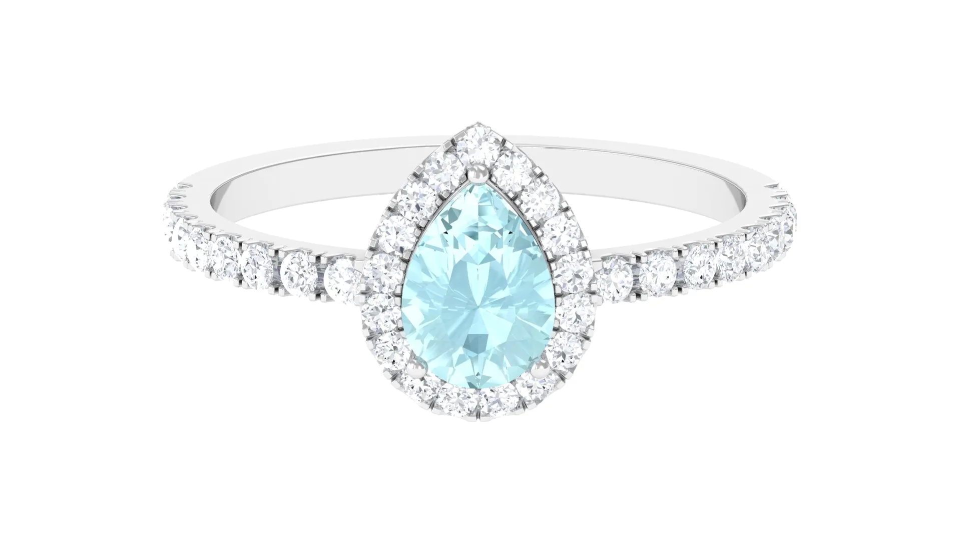 Real Sky Blue Topaz Teardrop Ring with Diamond Halo