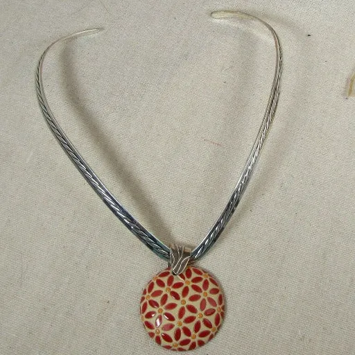 Red & Tan Handmade Pendant Necklace Golem