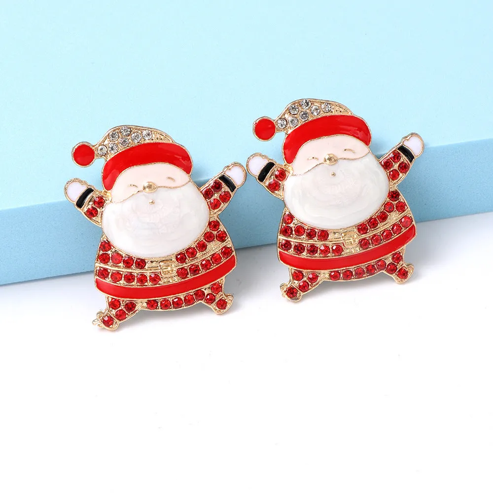 Rhinestone Alloy Santa Earrings