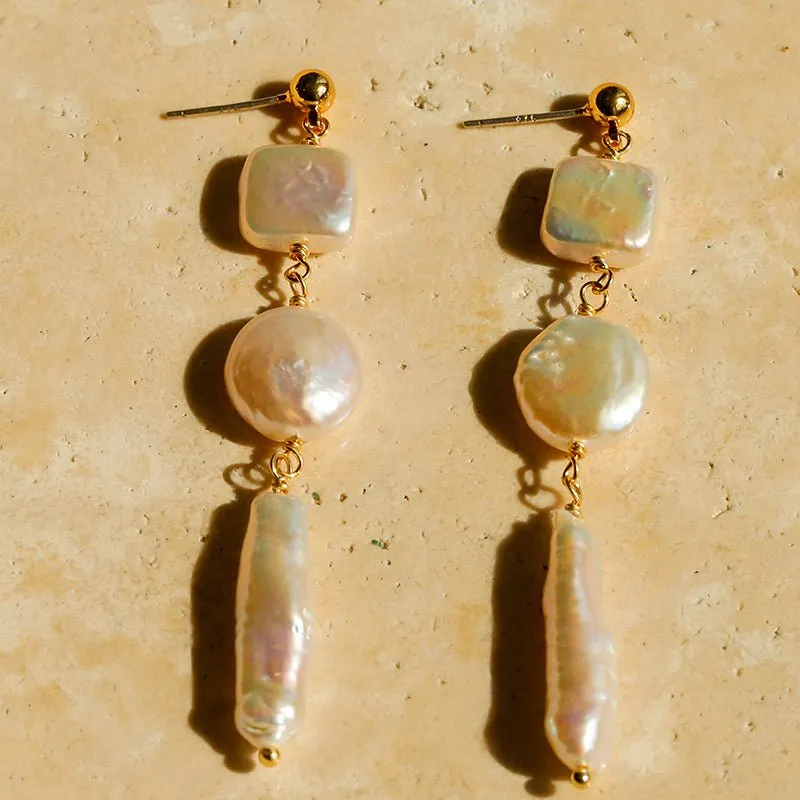 Rhombus Baroque Pearl Long Earrings