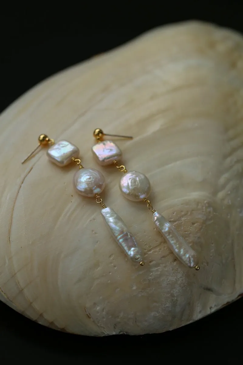 Rhombus Baroque Pearl Long Earrings