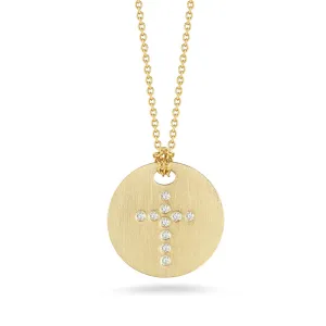 Roberto Coin 18k Yellow Gold Disc Pendant With a Diamond Cross