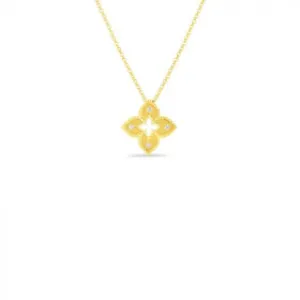 ROBERTO COIN PETITE VENETIAN PRINCESS YELLOW GOLD DIAMOND ACCENT FLOWER PENDANT NECKLACE