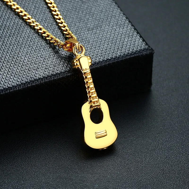 Rock Stainless Steel Guitar Necklace Pendant Openable Love Music Jewelry