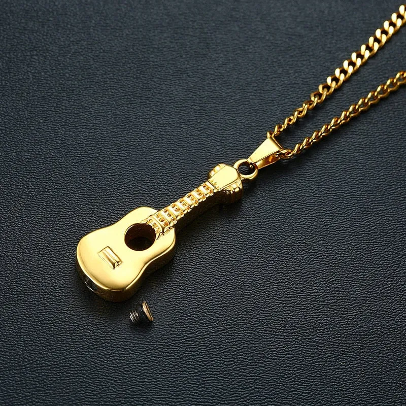 Rock Stainless Steel Guitar Necklace Pendant Openable Love Music Jewelry