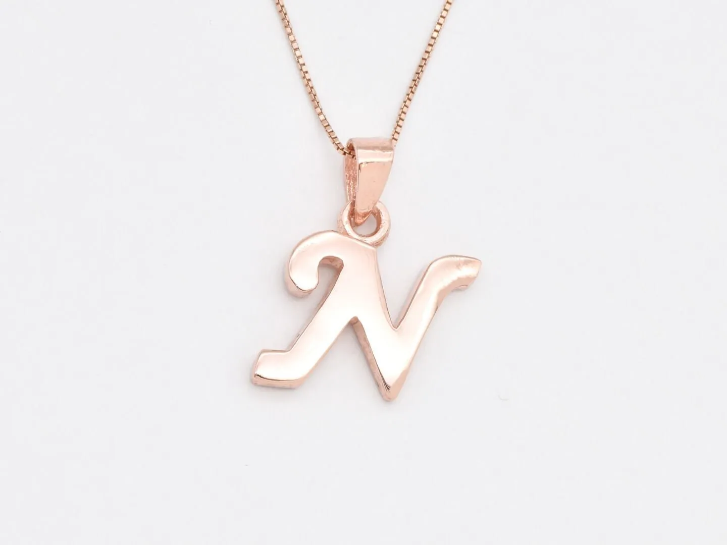 Rose Gold Letter N Pendant - Alphabet Letter Necklace - Large Letter N Pendant