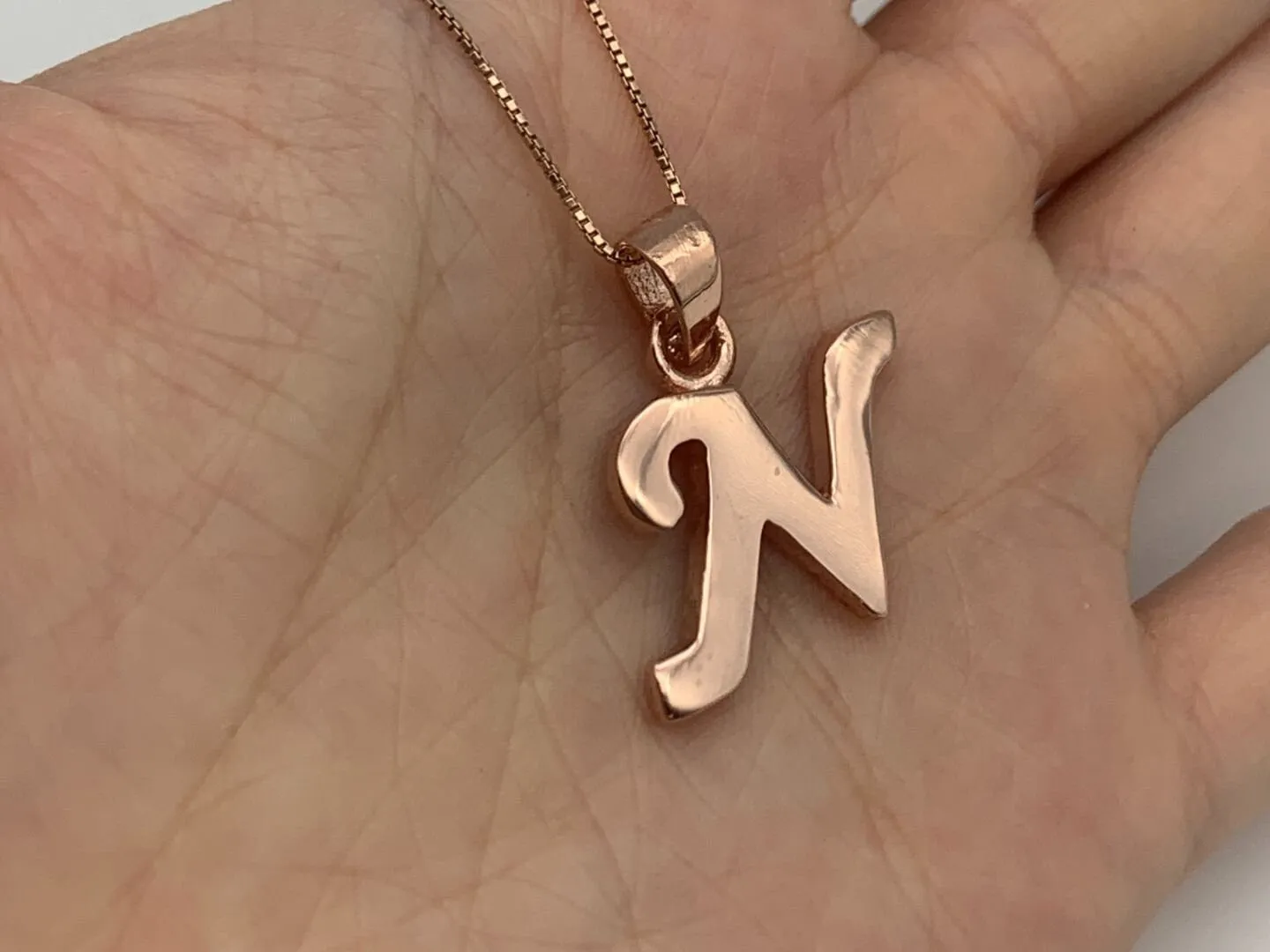 Rose Gold Letter N Pendant - Alphabet Letter Necklace - Large Letter N Pendant