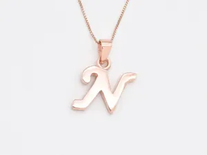 Rose Gold Letter N Pendant - Alphabet Letter Necklace - Large Letter N Pendant