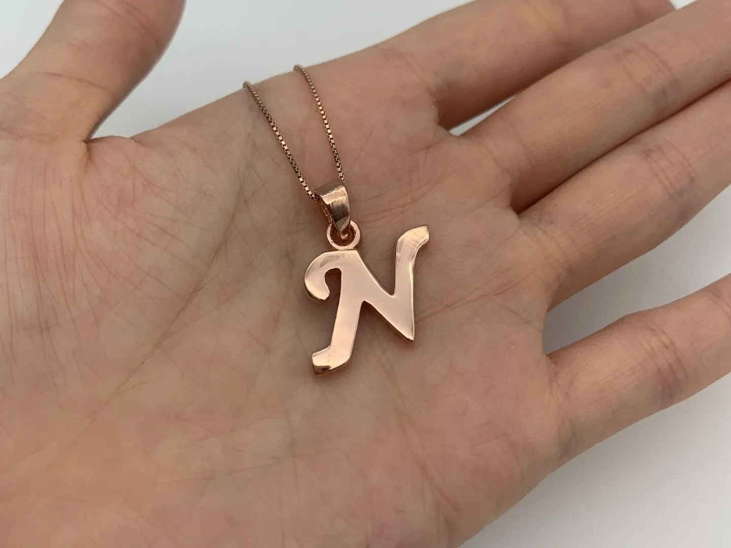 Rose Gold Letter N Pendant - Alphabet Letter Necklace - Large Letter N Pendant