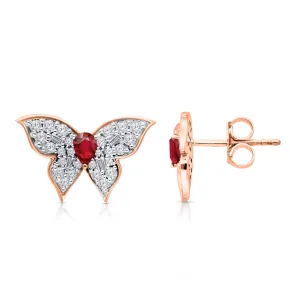 Rose Gold Ruby & Diamond Butterfly Earrings