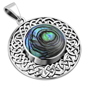 Round Celtic Abalone Shell Silver Pendant