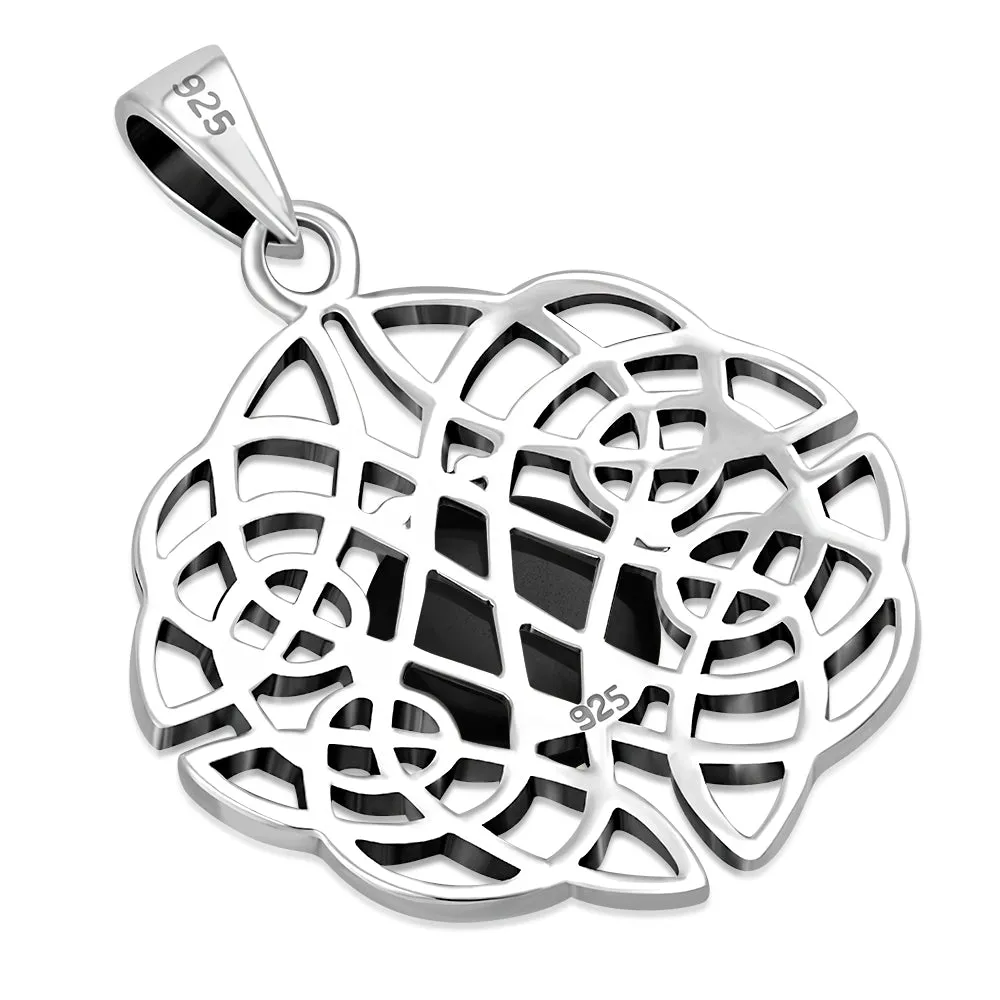 Round Celtic Knot Silver Pendant set w/ Black Onyx