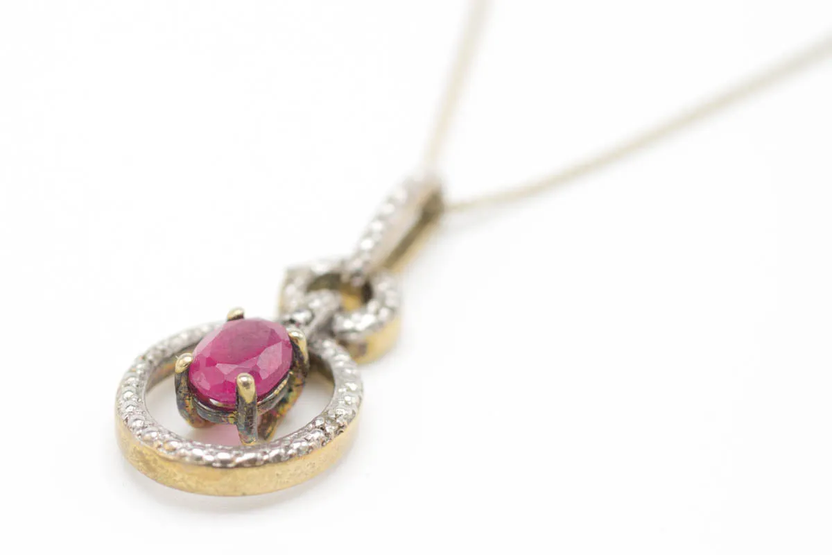 Ruby & Diamond Gold Plated Silver Collier