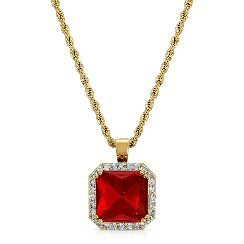 Ruby & Diamonds Necklace Pendant & Rope Chain