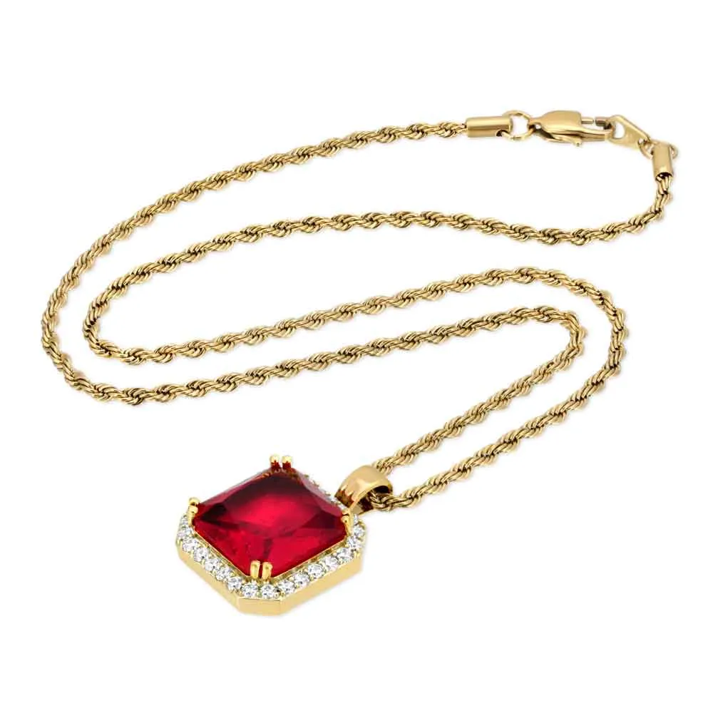 Ruby & Diamonds Necklace Pendant & Rope Chain