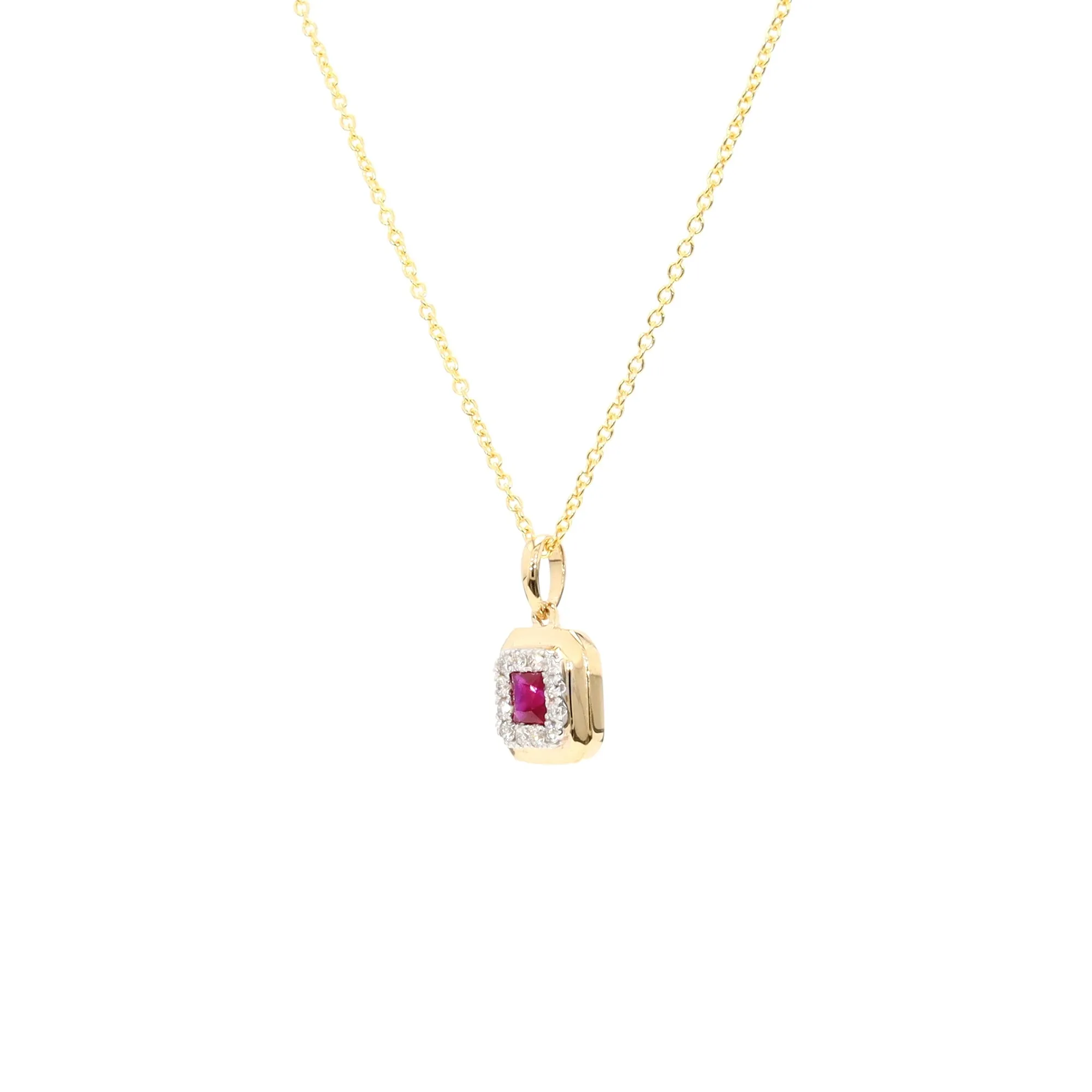 Ruby and Diamond Halo Pendant