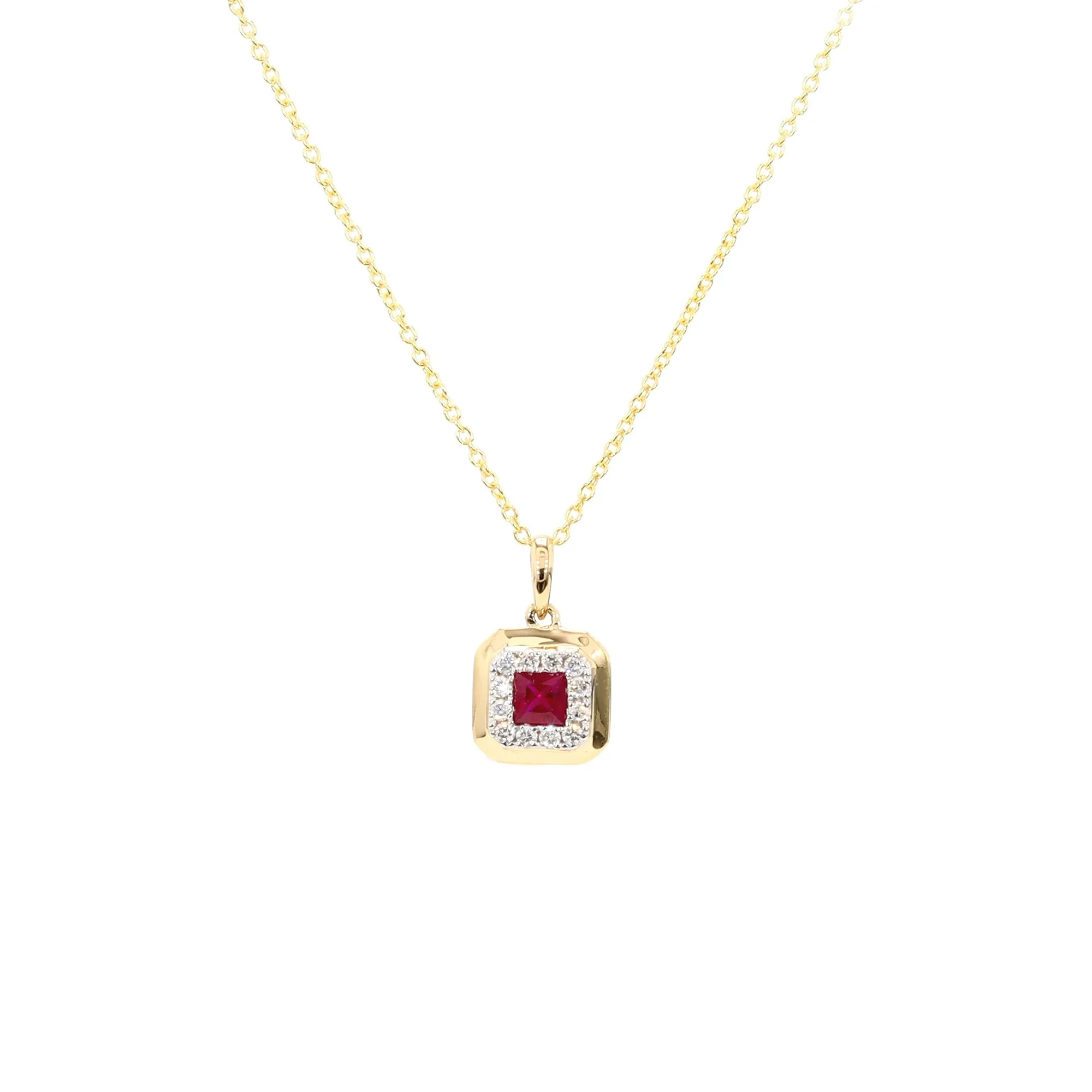 Ruby and Diamond Halo Pendant