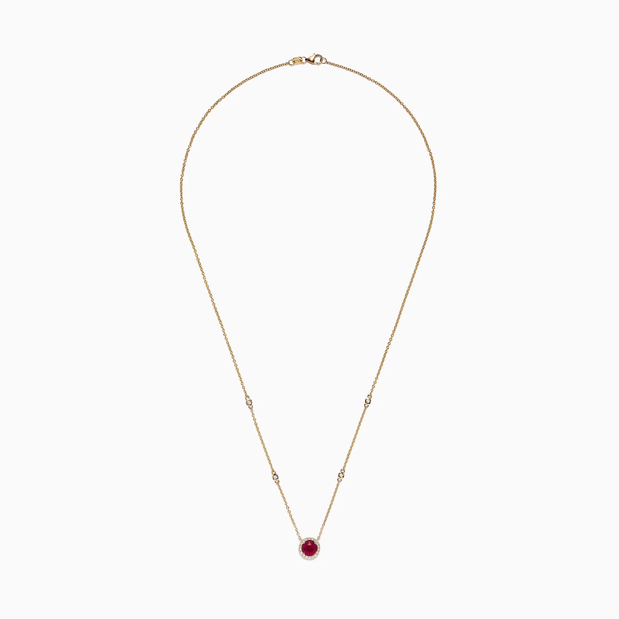 Ruby Royale 14K Yellow Gold Ruby and Diamond Station Necklace, 1.11 TCW