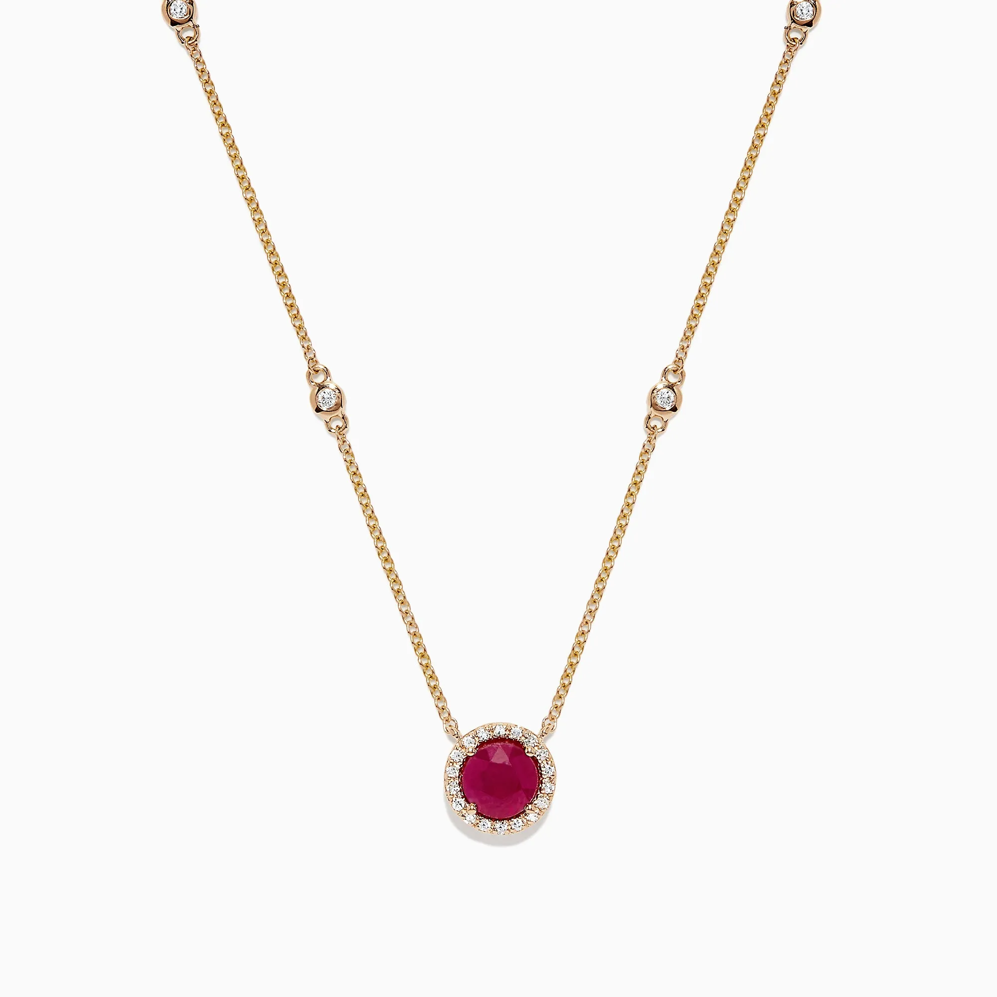 Ruby Royale 14K Yellow Gold Ruby and Diamond Station Necklace, 1.11 TCW