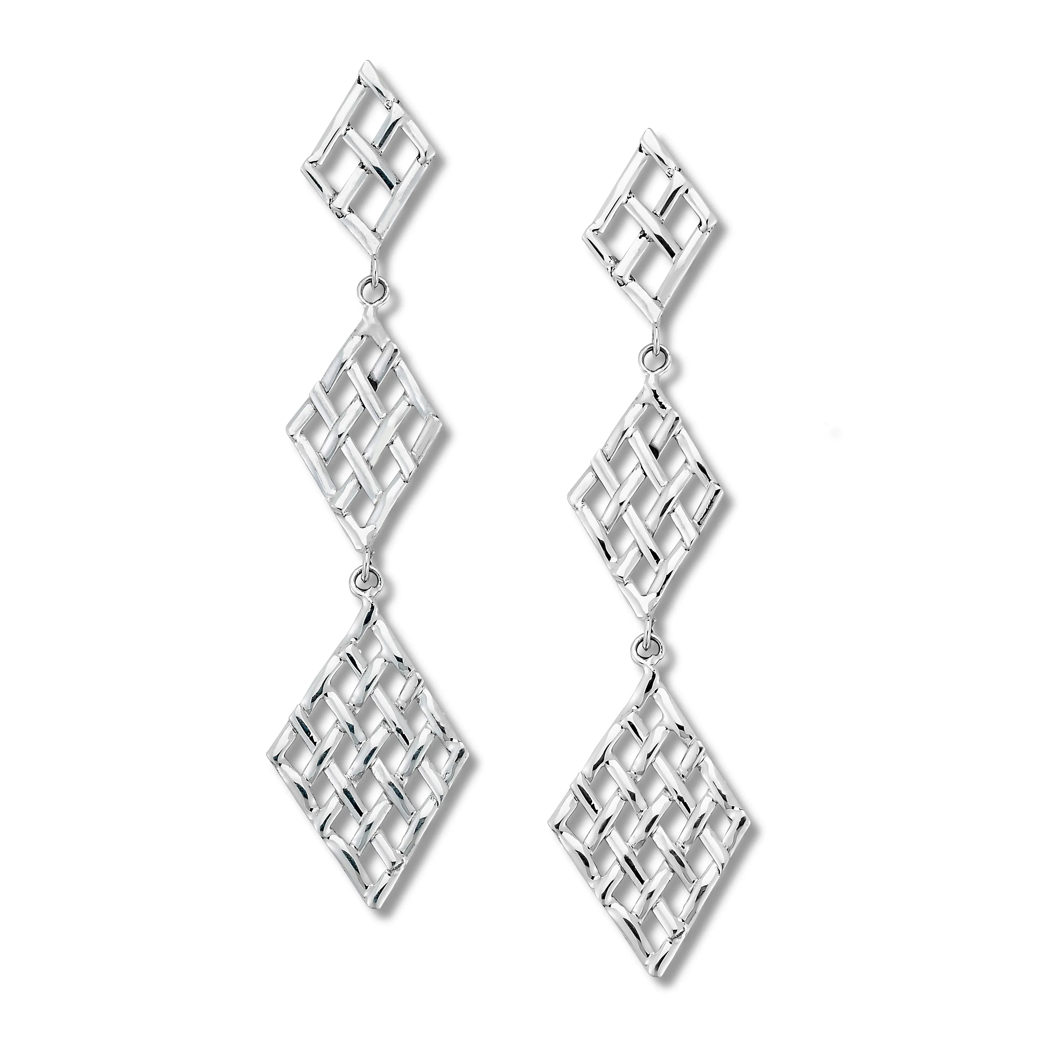 Samuel B. Sterling Silver Checkerboard Design Drop Earrings (96997)