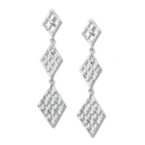 Samuel B. Sterling Silver Checkerboard Design Drop Earrings (96997)