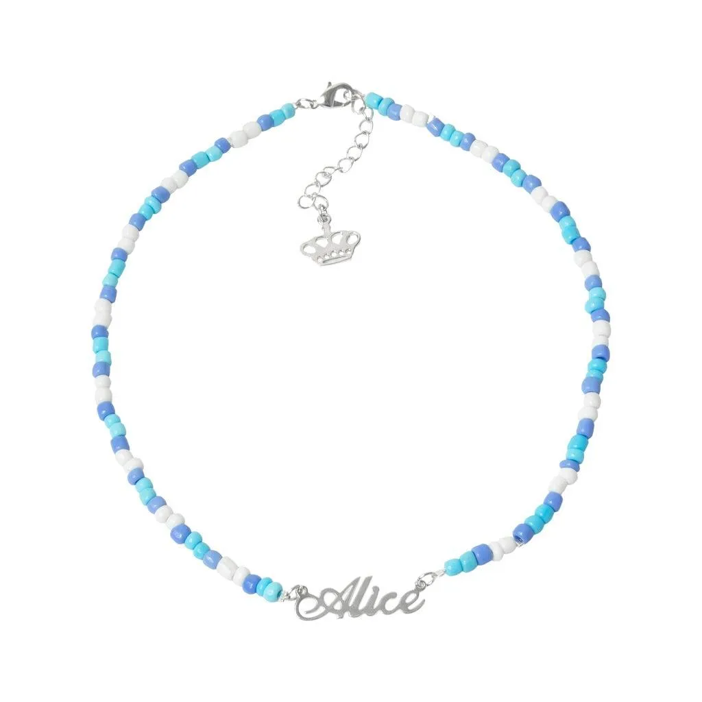 Seed Bead Blue Name Necklace