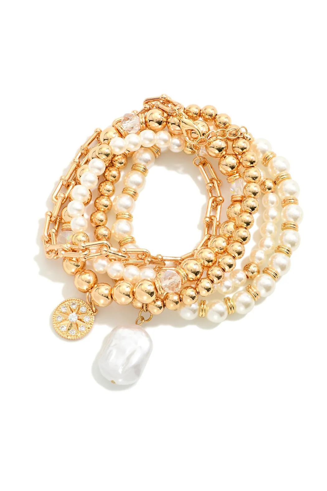 Set of 5 Gold and Pearl Bracelet