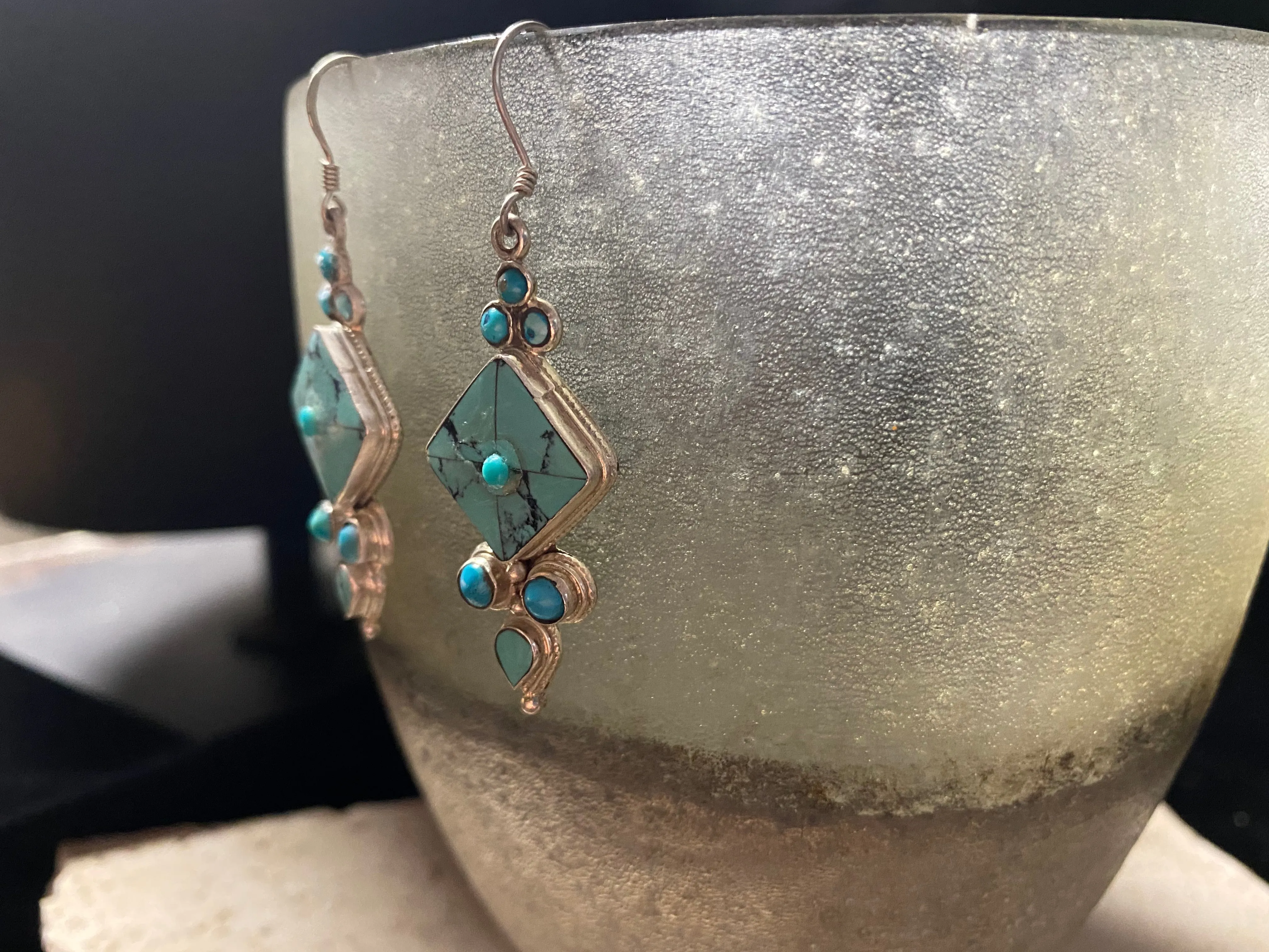 Silver And Turquoise Tibetan Earrings