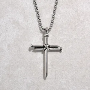 Silver Cross Steel Hearts Necklace