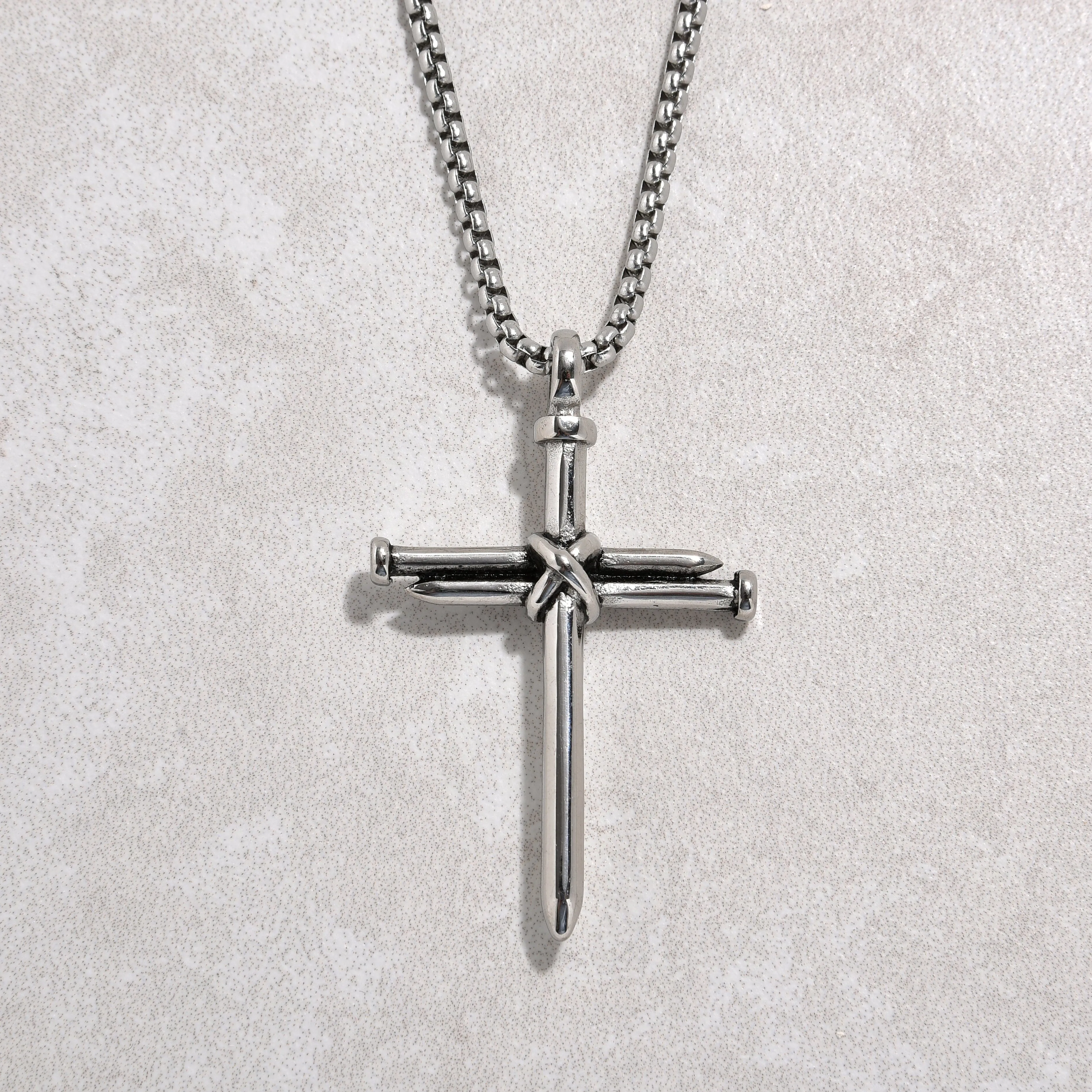 Silver Cross Steel Hearts Necklace