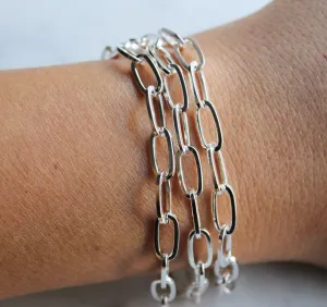 Silver Paperclip Bracelet Set, Paperclip Bracelets, Paperclip Jewelry, Link Chain Bracelets, Big Link Bracelet, Stackable Link Jewelry